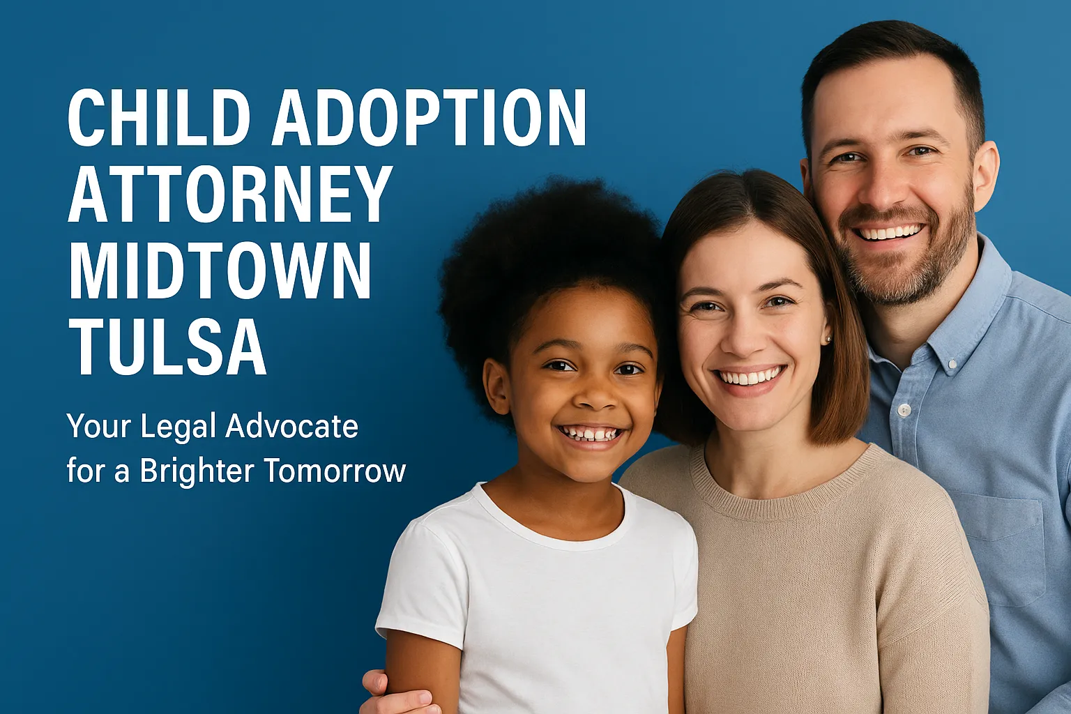 Child adoption attorney Midtown Tulsa with smiling family, showcasing support and legal advocacy for adoption process.