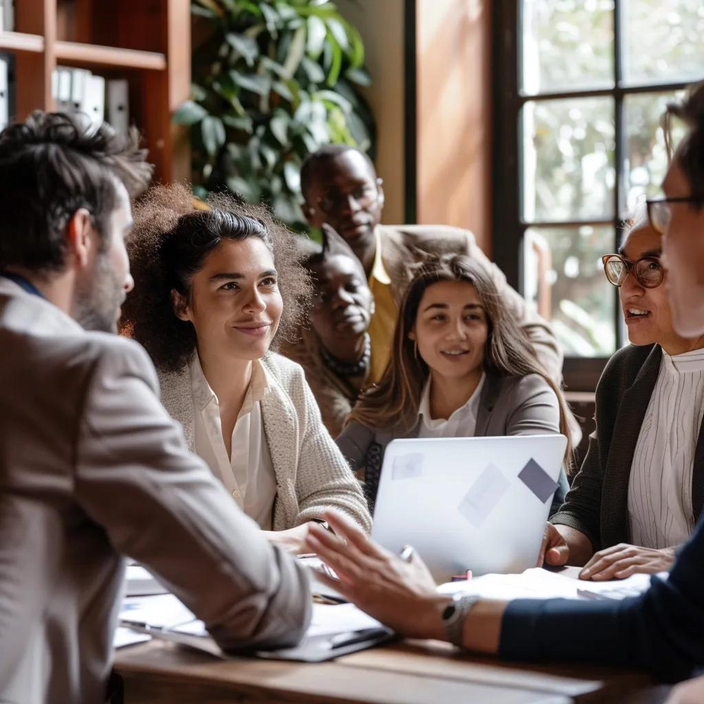 Group of adults collaborating on the guardianship process in a meeting setting