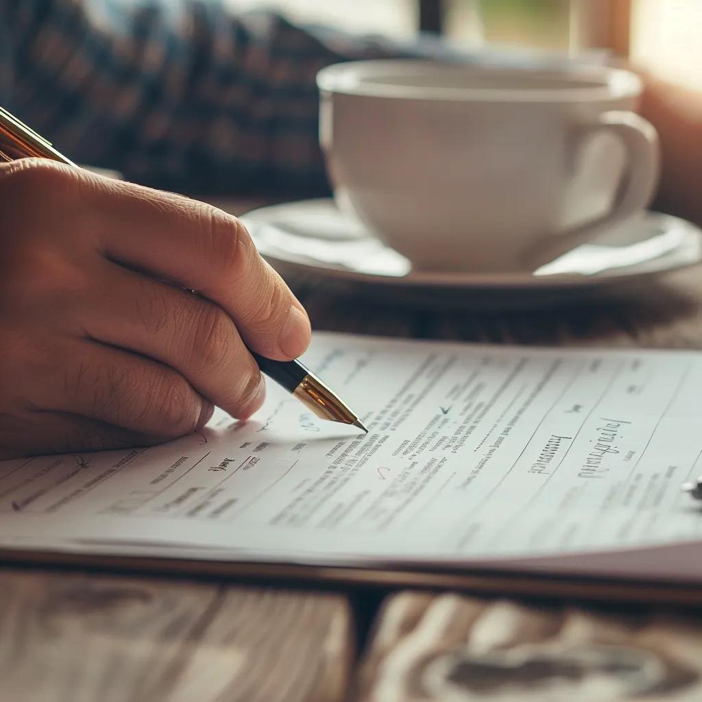 Hands filling out a guardianship petition form with a courthouse in the background, highlighting the legal process