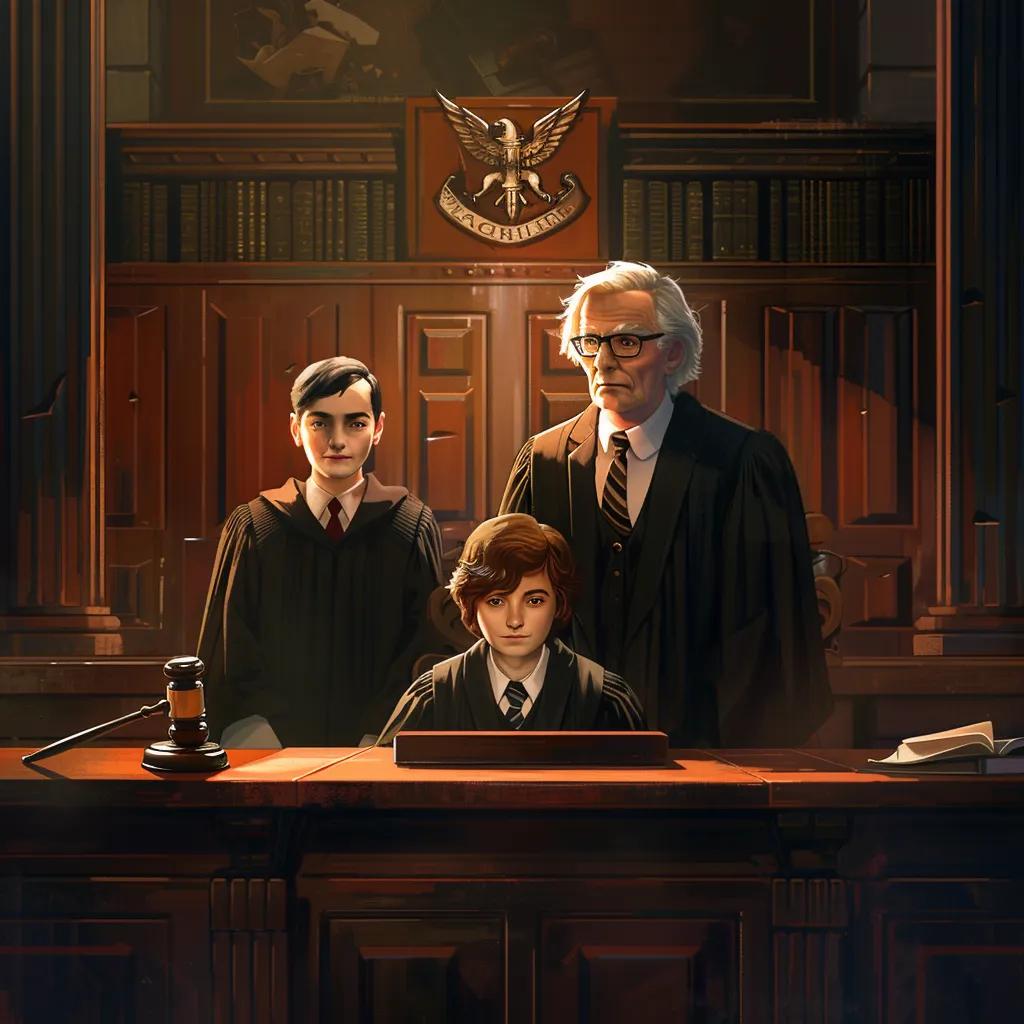 Courtroom scene during a guardianship hearing with judge and participants