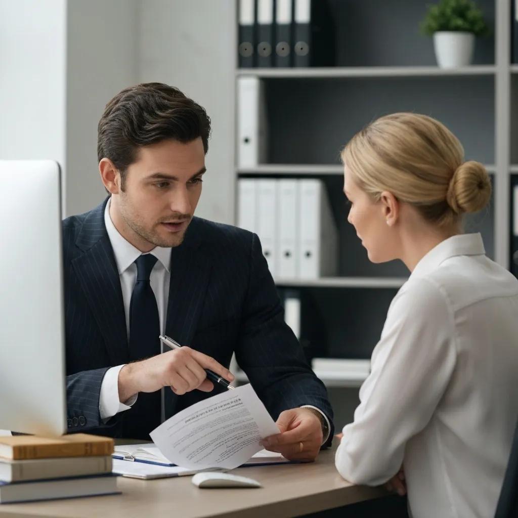 An attorney providing guidance to a client regarding the probate process within an office setting
