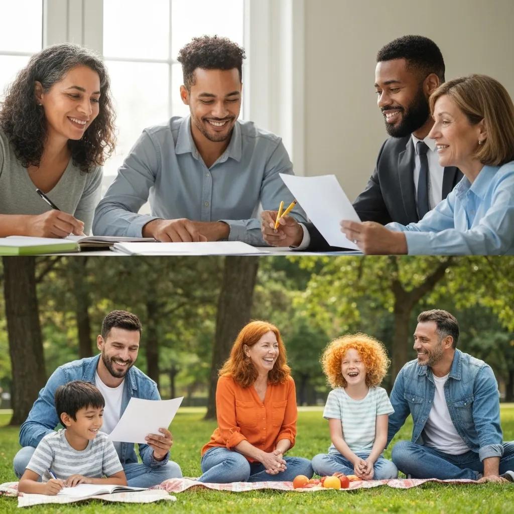 A diverse group of adults and children illustrating various guardianship scenarios in Oklahoma, emphasizing community support