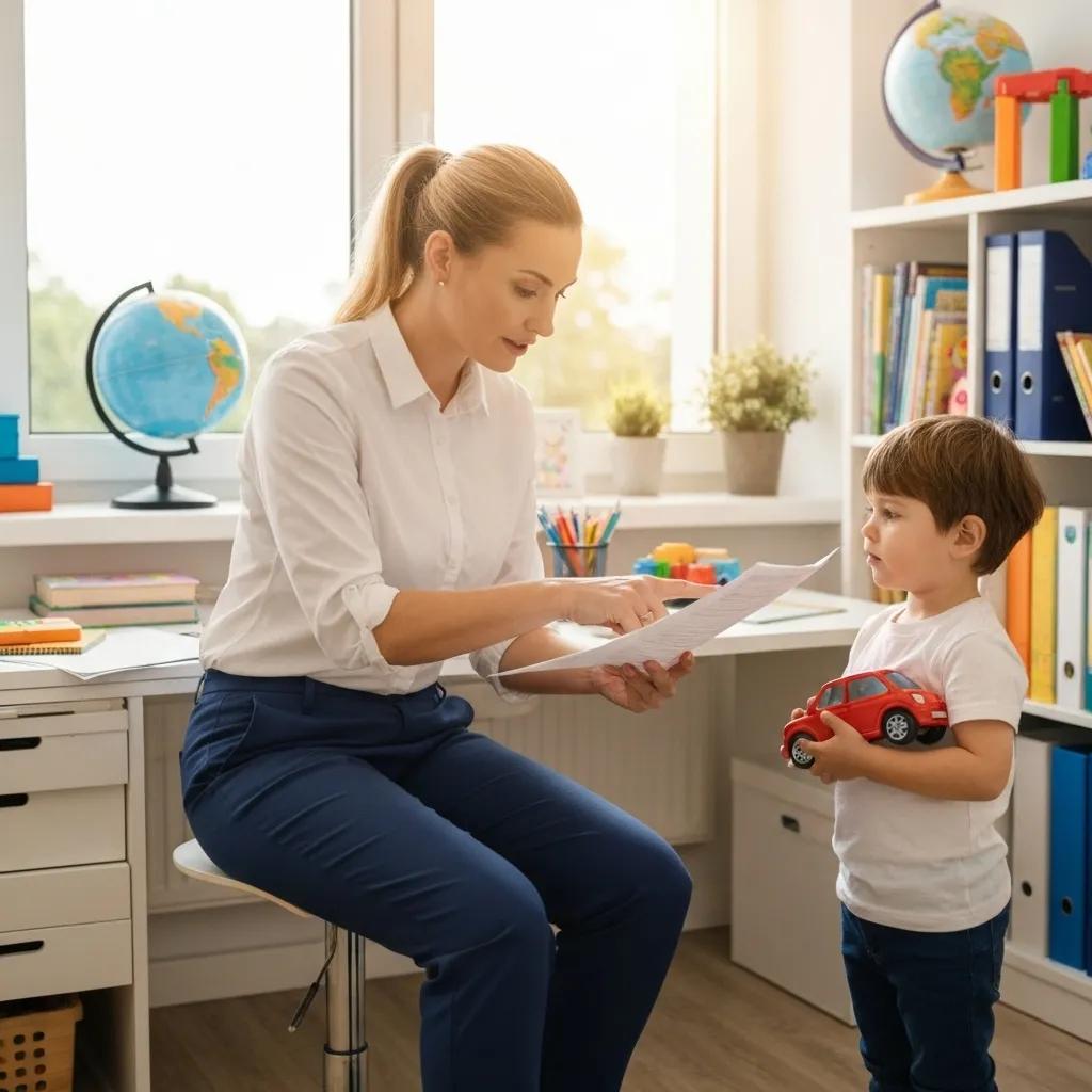 An adult and child reviewing guardianship documents together in a bright, welcoming room
