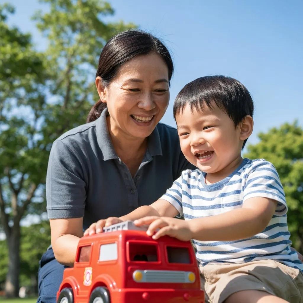 A guardian and a child enjoying time together in a park, symbolizing child guardianship