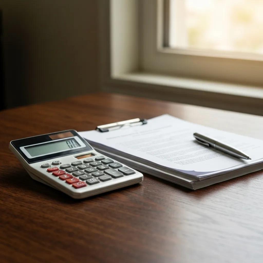 A calculator and legal documents are displayed, symbolizing the financial planning involved in guardianship attorney fees.